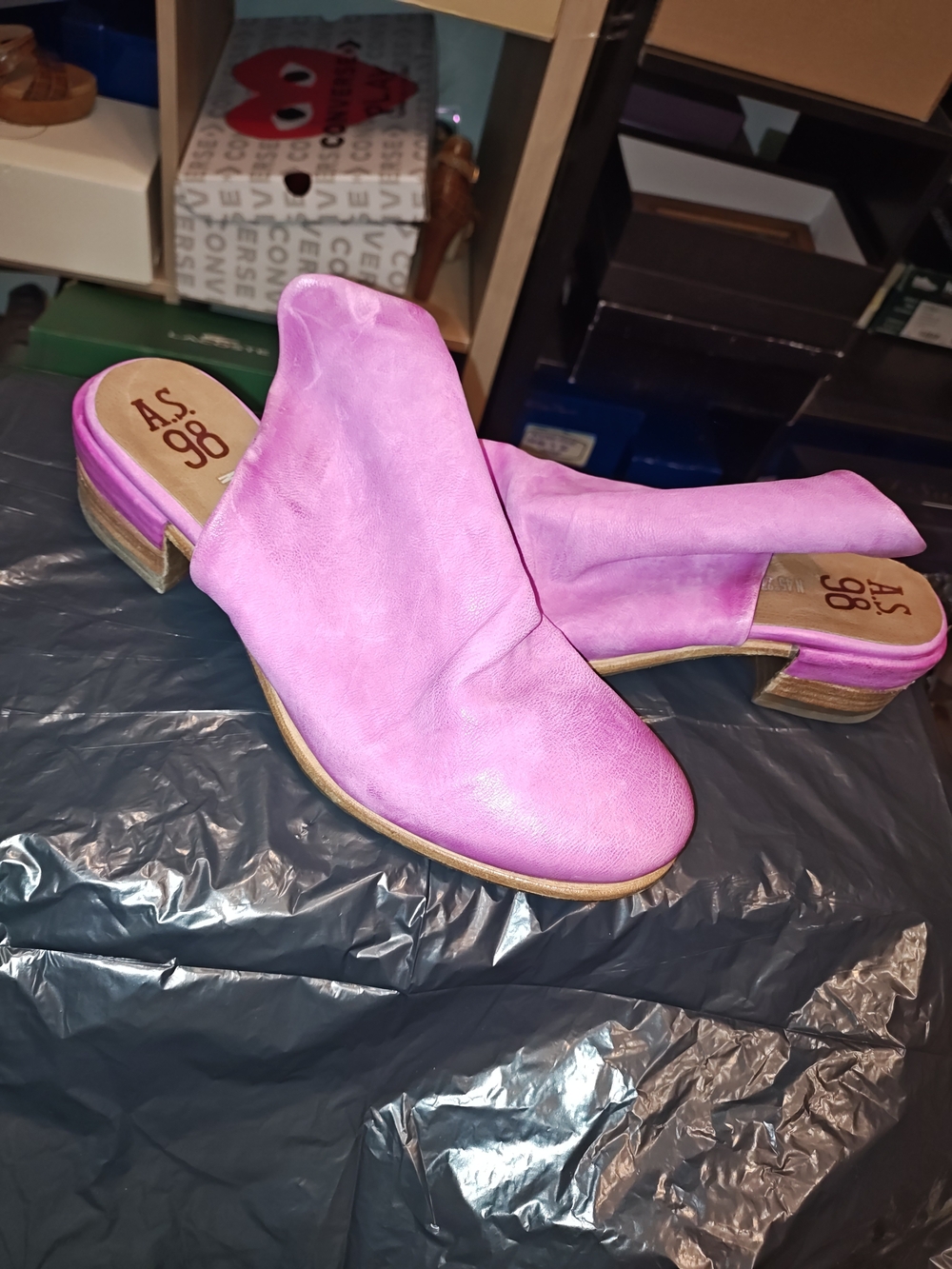 A.S.98 Pink Leather Slip-On Mule Clogs